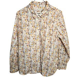 Garnet Hill Autumn Floral Button-Up Shirt 14 Organic‎ Cotton Business Festival